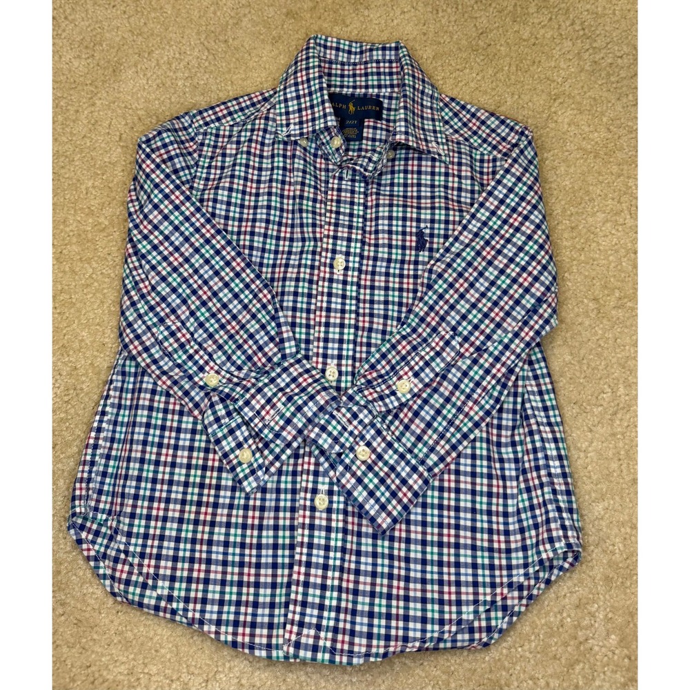 Ralph Lauren Multi Plaid Button Down Kids Long Sleeve Cotton‎ EUC 2T
